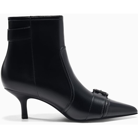 ⚡Women's Black Kitten Heel Ankle Boots Pointed Toe Buckle Side Zipper Tassel - Picture 4 of 5